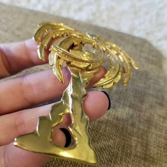 Ultra Craft Gold Rhinestone Kissed Palm Tree Pin Brooch - Picture 7 of 8